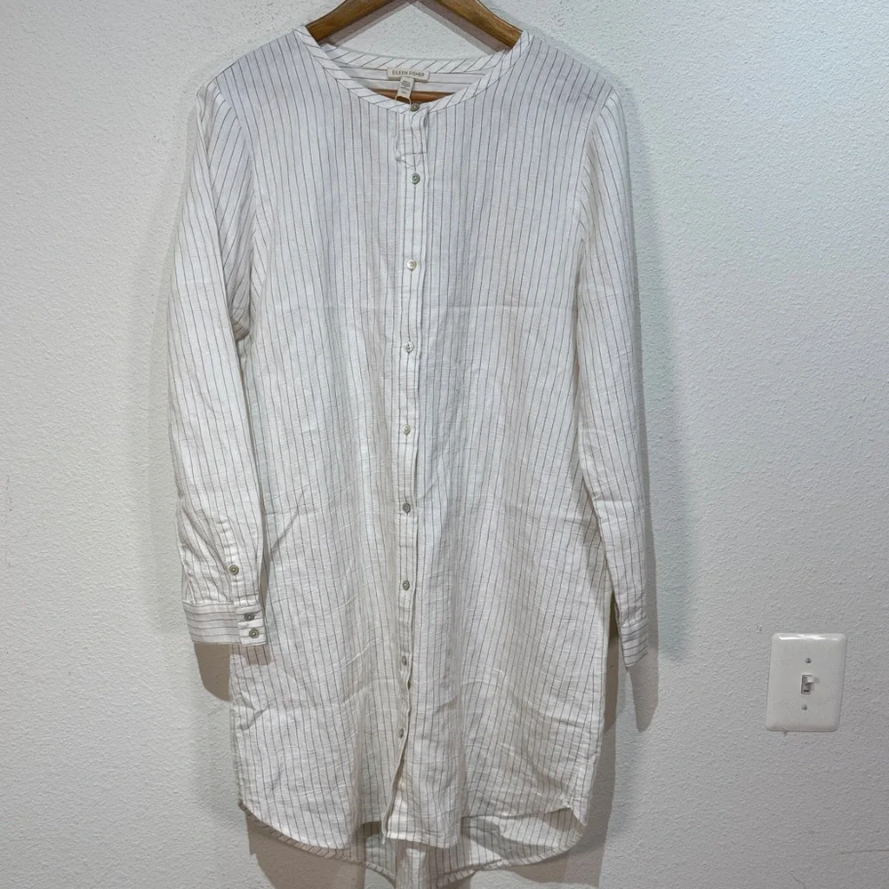Eileen Fisher Beige and White Striped Shirt never worn size Medium - Picture 2 of 9